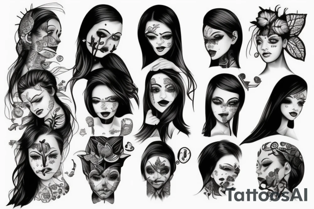 Girl, maska, smoke tattoo idea