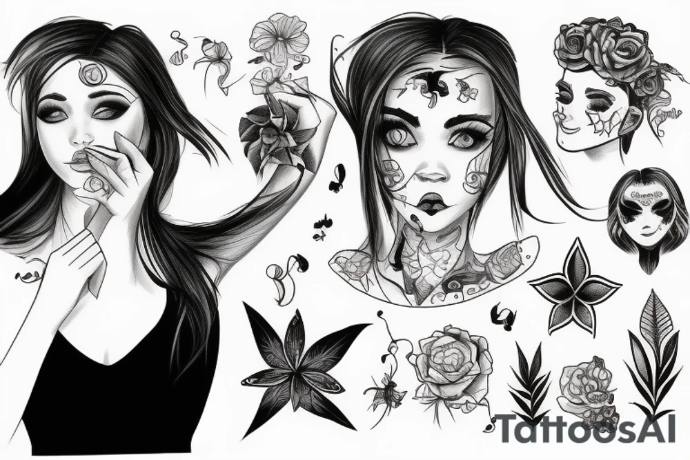 Girl, maska, smoke tattoo idea