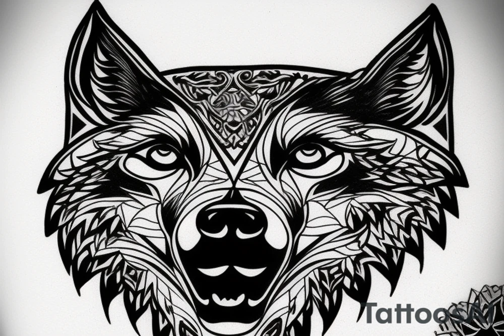 magestic wolf looking straight on tattoo idea