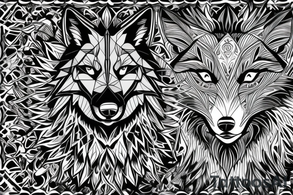 magestic wolf looking straight on tattoo idea