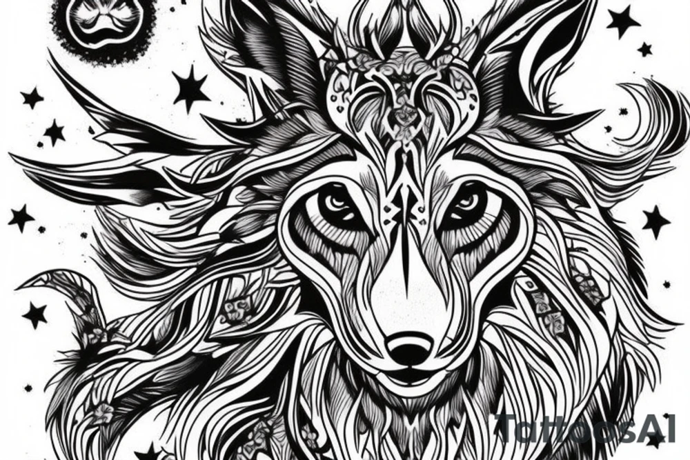 magestic wolf looking straight on tattoo idea
