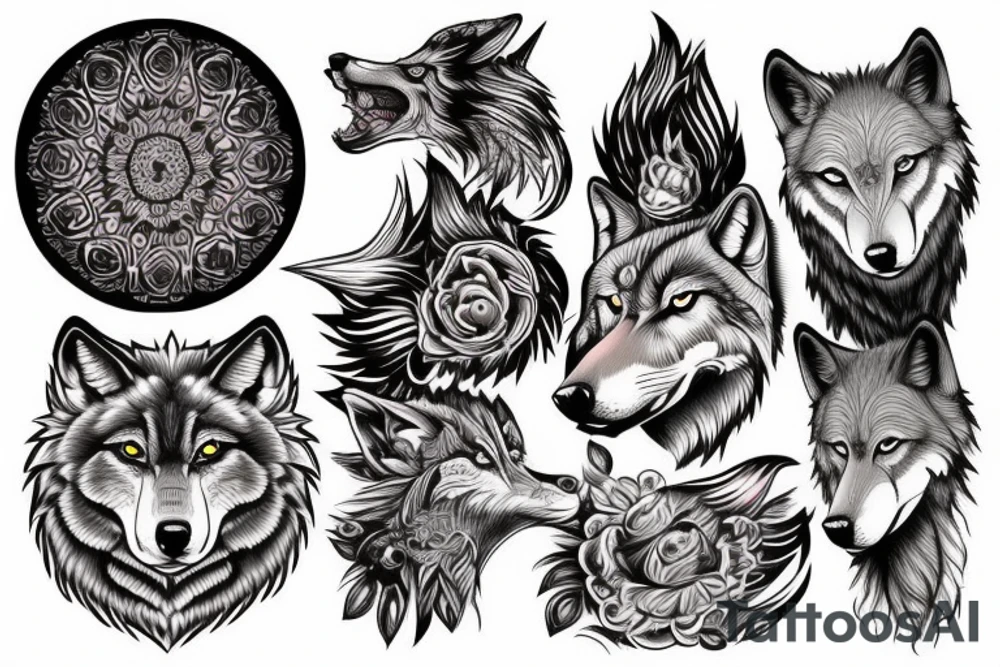 magestic wolf looking straight on tattoo idea