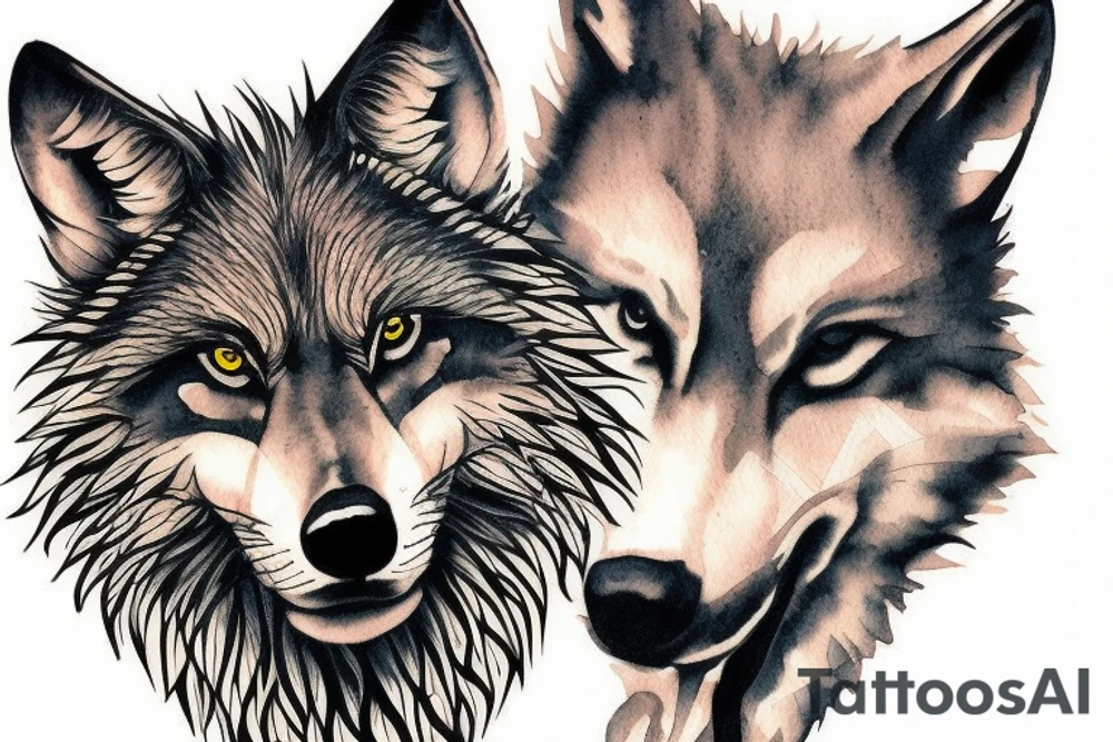 magestic wolf looking straight on tattoo idea