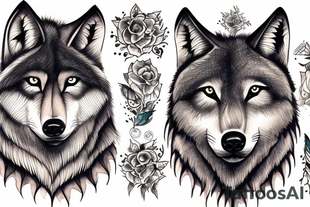 magestic wolf looking straight on tattoo idea