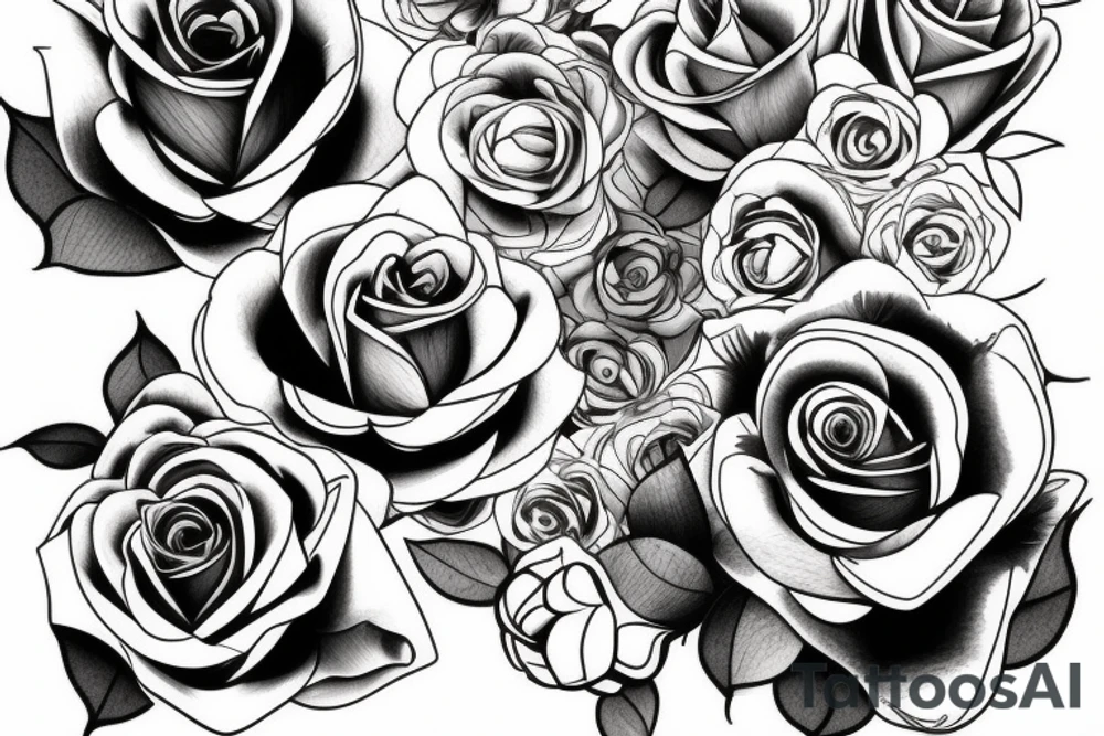 roses and lilac in composition from the hip to underboob tattoo idea