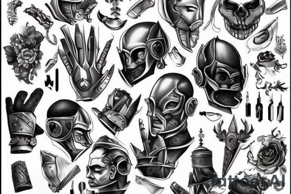 L'homme de Vitruve, le côté gauche, porte une armure de chevalier 
À droite il y a un côté cyborg tattoo idea