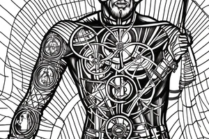 The Vitruvian man, his left side, is wearing a knight's armor 

On the right, he wears futuristic clothes tattoo idea