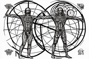 The Vitruvian man, his left side, is wearing a knight's armor 

On the right, he wears futuristic clothes tattoo idea
