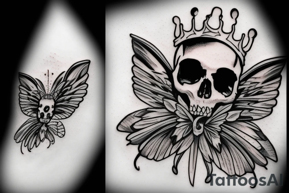 a skull with crown, a black rose and a butterfly wing tattoo idea a skull with crown, a black rose and a butterfly wing tattoo idea