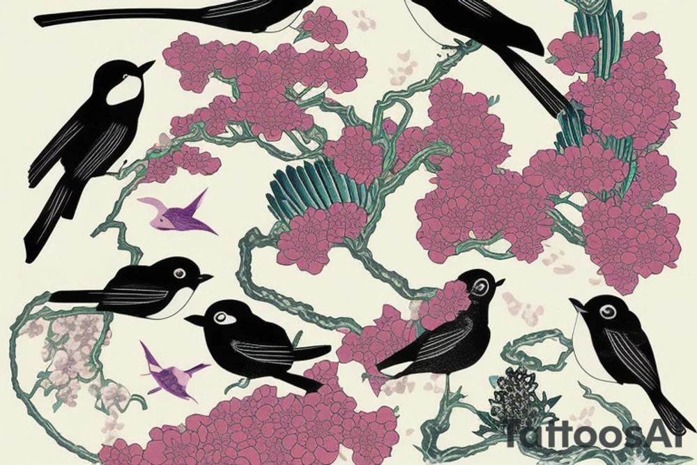 Susumu Yokota 'Sakura' Album Cover Art. 
Themes of nature and beauty. Include a bird tattoo idea