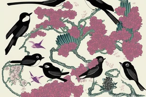 Susumu Yokota 'Sakura' Album Cover Art. 
Themes of nature and beauty. Include a bird tattoo idea