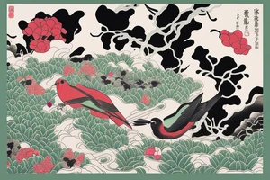 Susumu Yokota 'Sakura' Album Cover Art. 
Themes of nature and beauty. Include a bird tattoo idea
