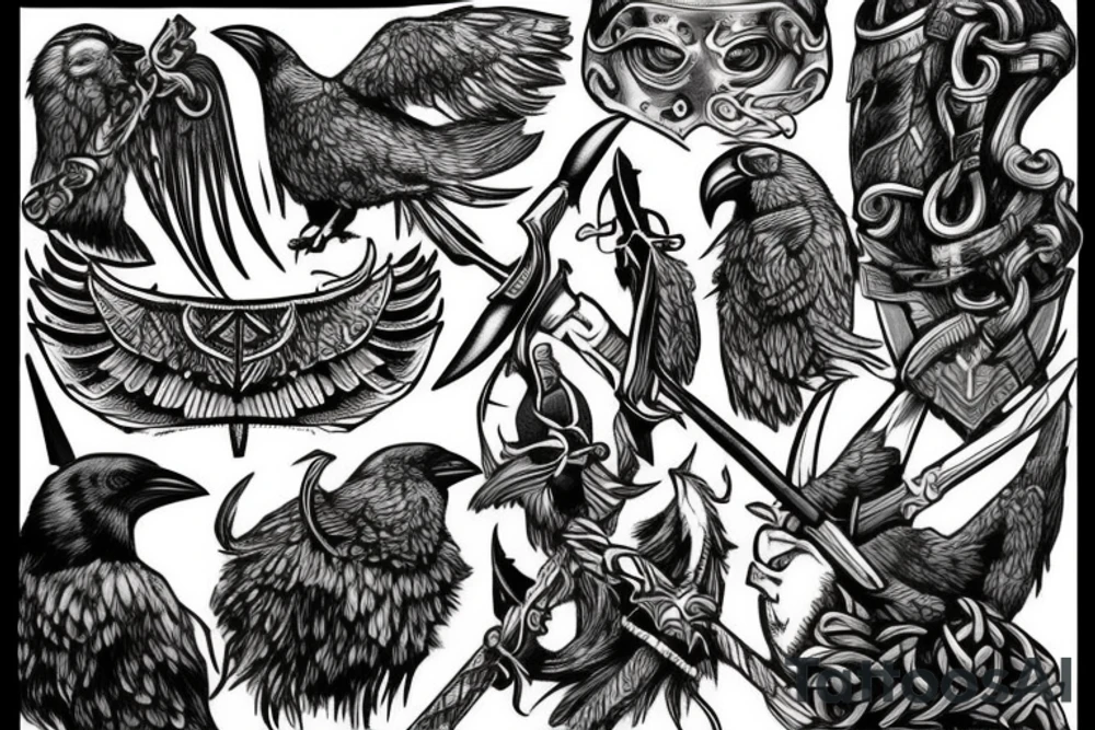 Viking with axe and raven tattoo idea