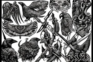 Viking with axe and raven tattoo idea