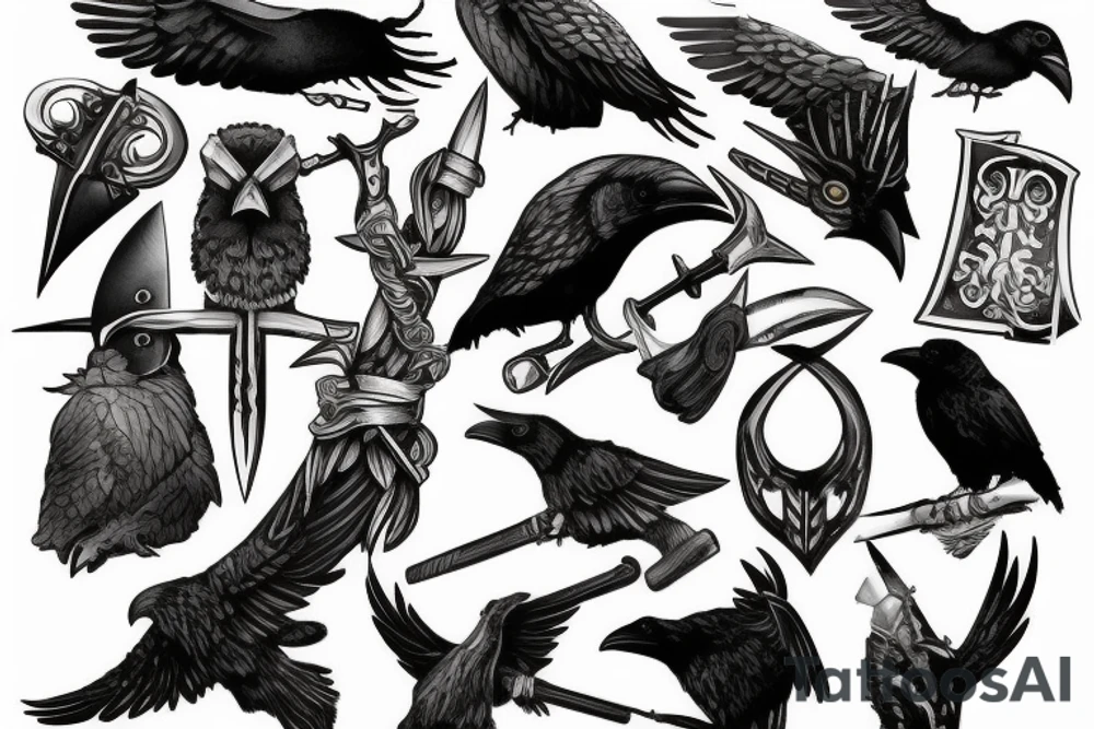 Viking with axe and raven tattoo idea