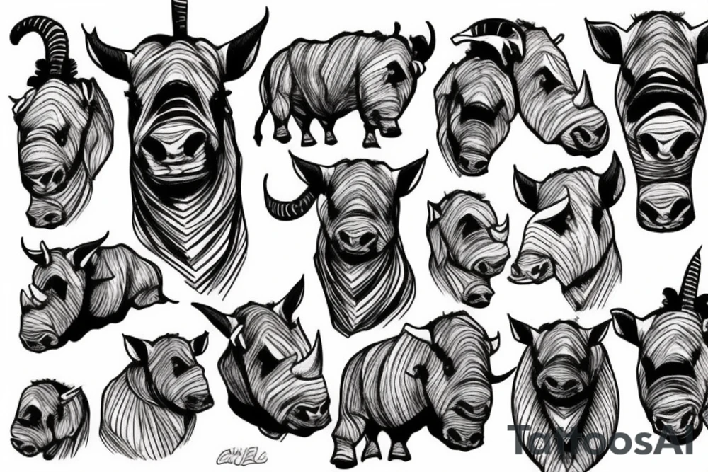 a head is half goat, half rhino. tattoo idea