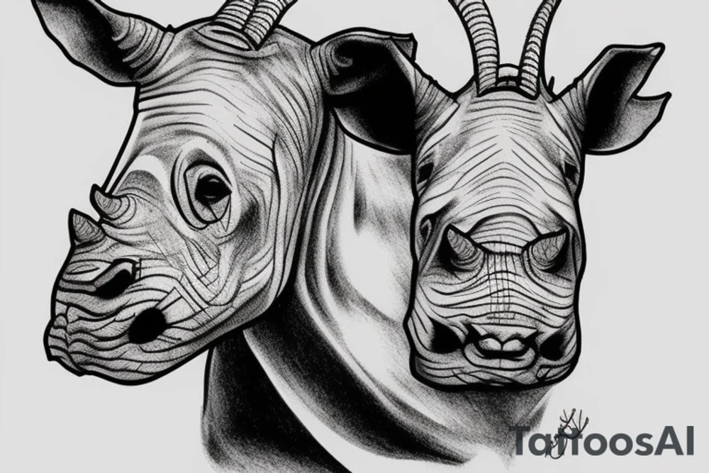 a head is half goat, half rhino. tattoo idea