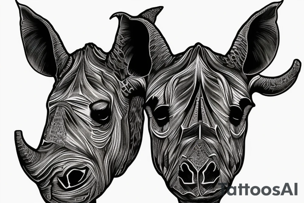 a head is half goat, half rhino. tattoo idea