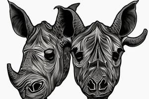 a head is half goat, half rhino. tattoo idea
