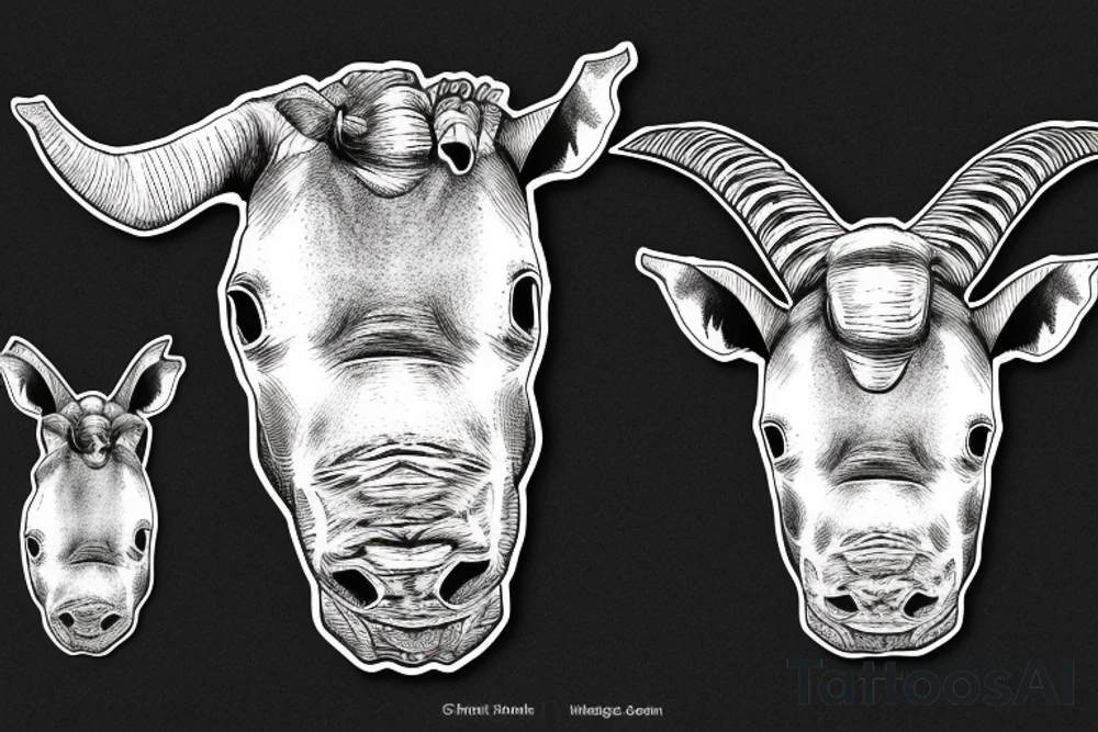 a head is half goat, half rhino. tattoo idea