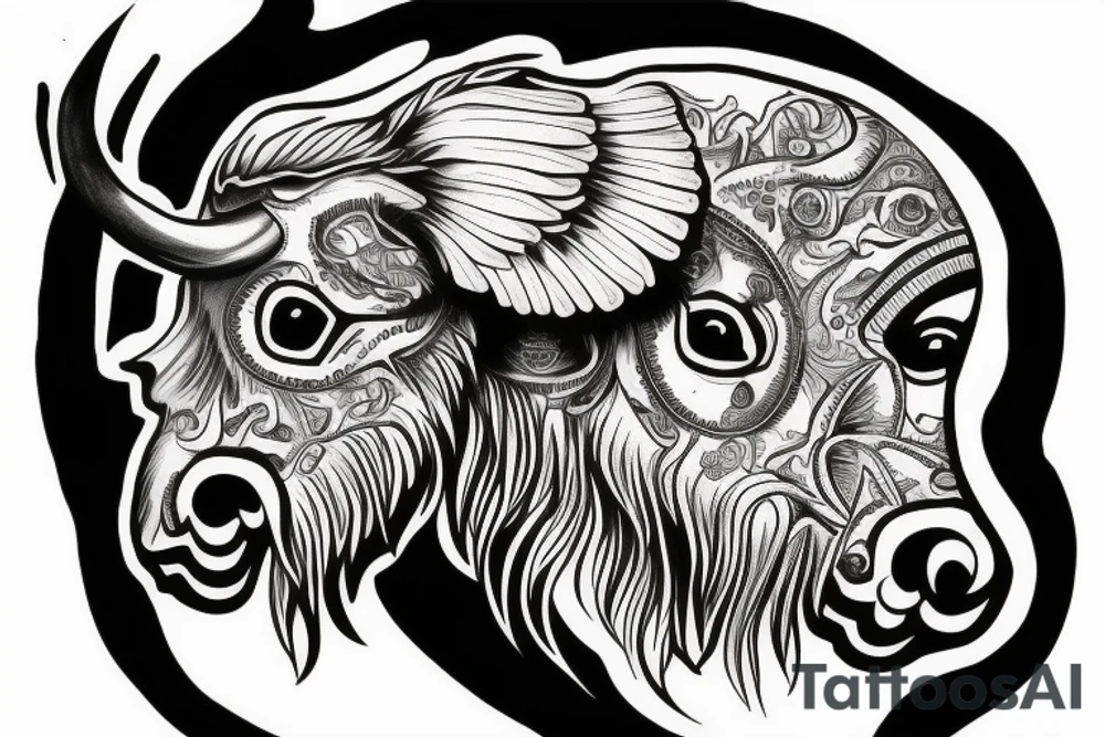 Buffalo head front view tattoo idea