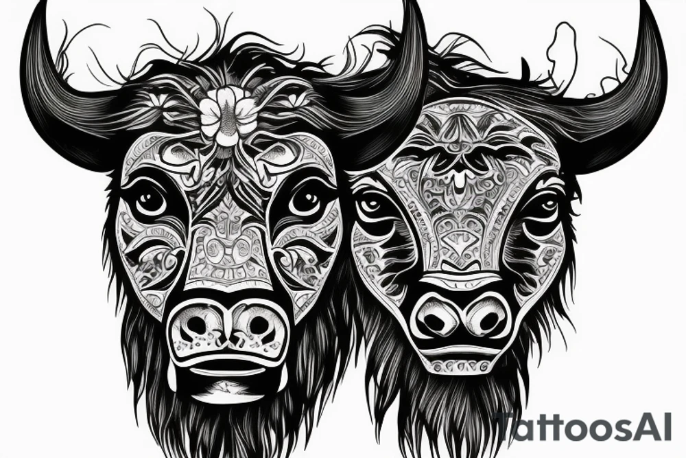 Buffalo head front view tattoo idea