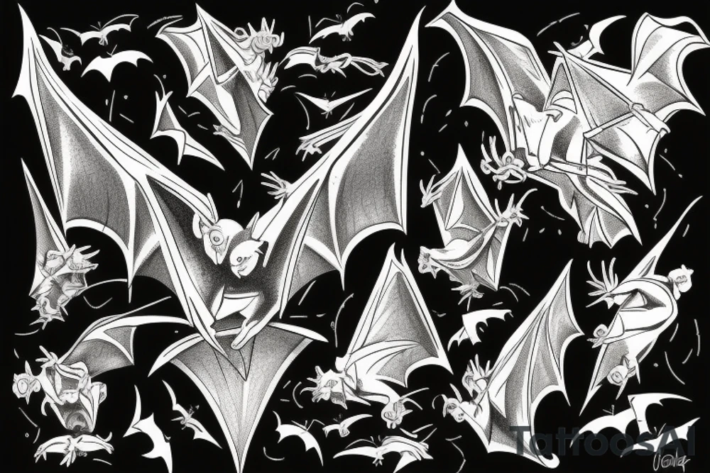 Bats flying out of cracked door tattoo idea