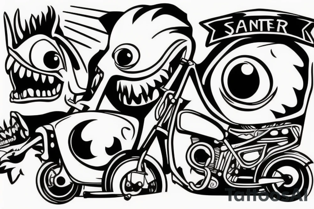 Four wheeler as a monster tattoo idea