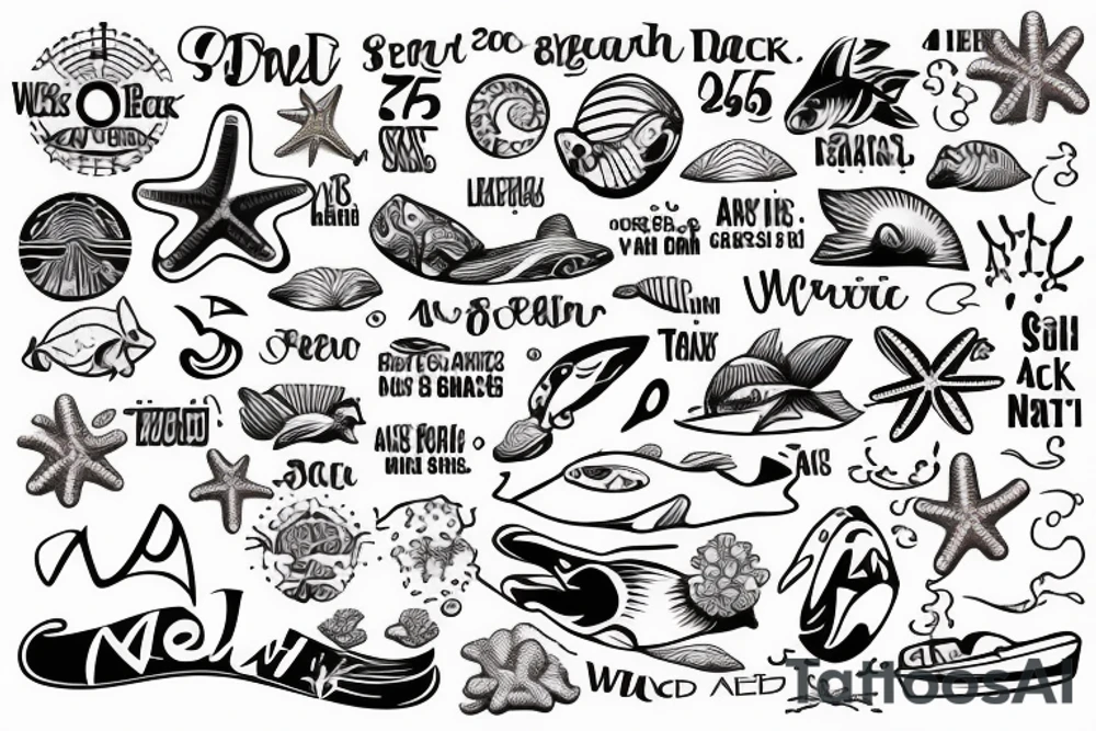 I want my area code of 757 in block letters, inside the letter I want a beach scene with waves, sand, and ocean animals tattoo idea