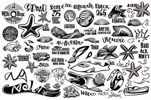 I want my area code of 757 in block letters, inside the letter I want a beach scene with waves, sand, and ocean animals tattoo idea