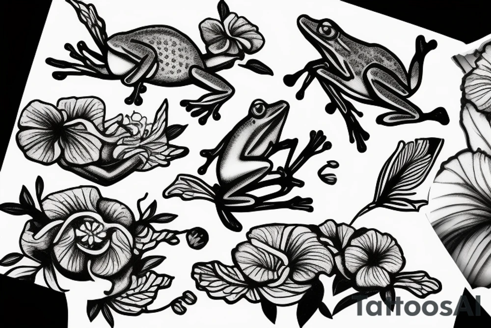 Frog with hibiscus and paintbrush tattoo idea Frog with hibiscus and paintbrush tattoo idea