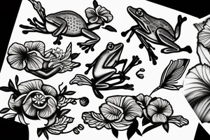 Frog with hibiscus and paintbrush tattoo idea