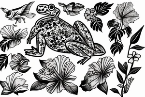 Frog with hibiscus and paintbrush tattoo idea