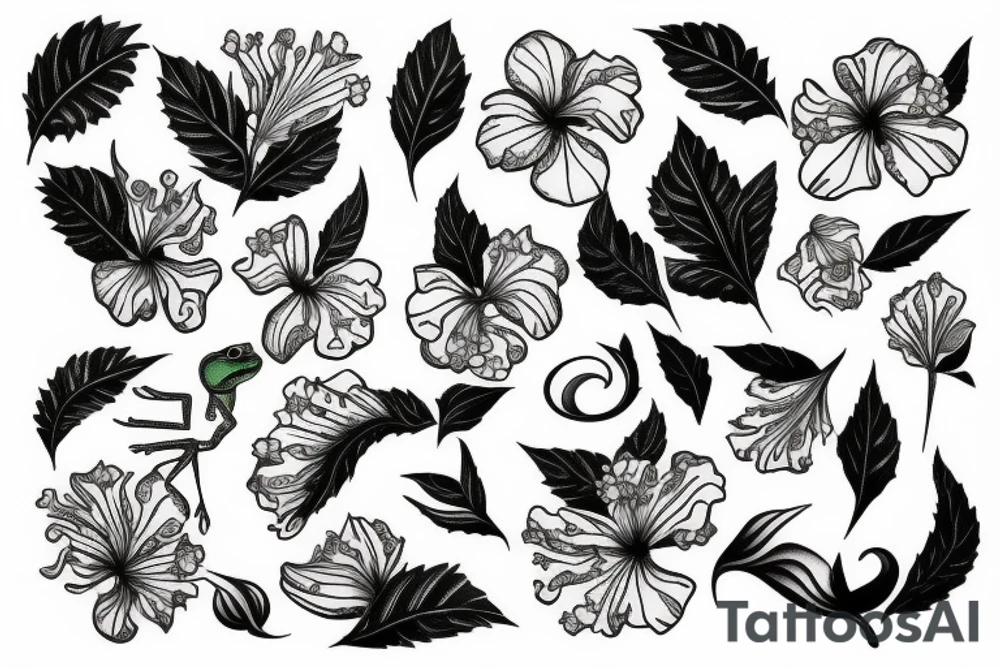 Frog with hibiscus tattoo idea