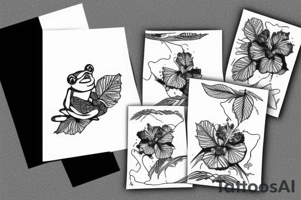 Frog with hibiscus tattoo idea