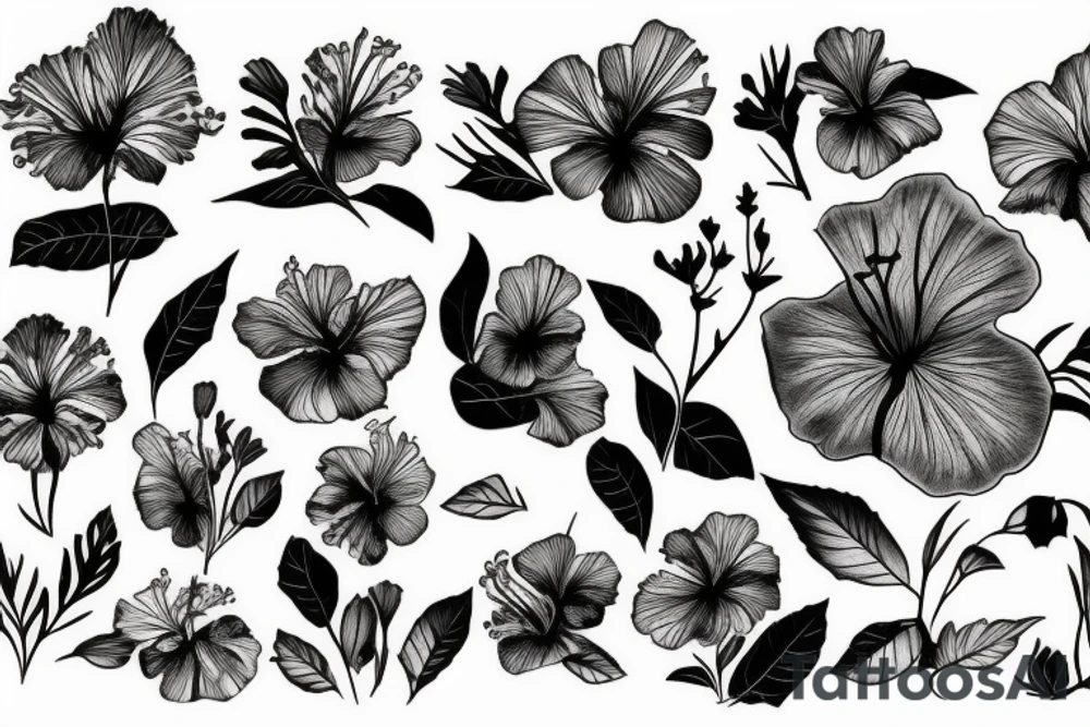 Frog, hibiscus, Brush tattoo idea