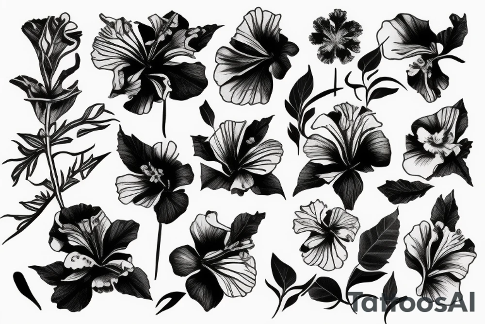 Frog, hibiscus, Brush tattoo idea