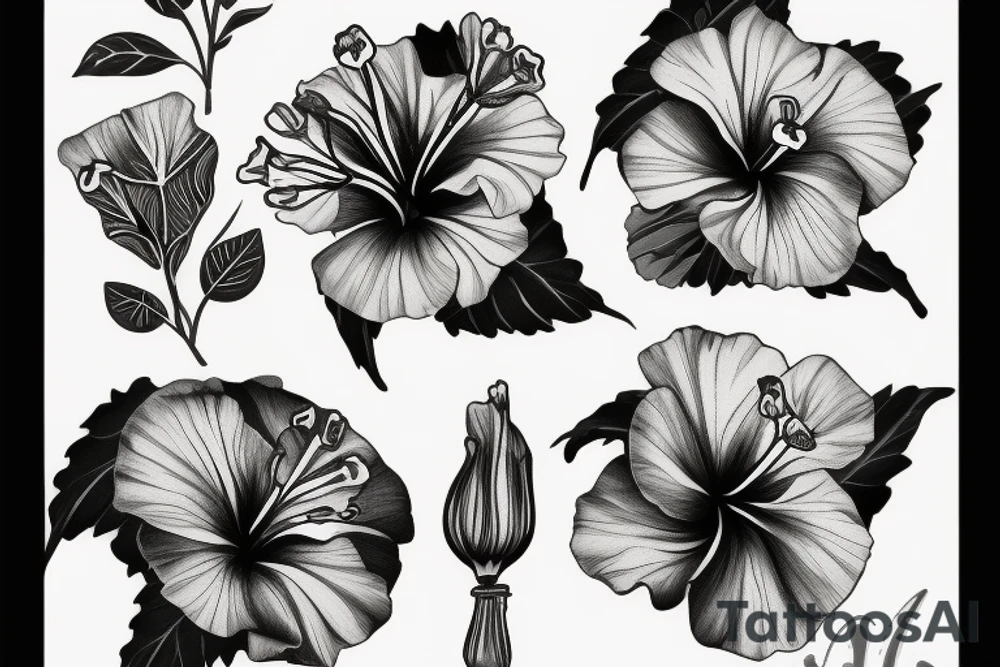 hibiscus, Brush and Frog tattoo idea