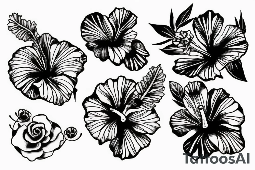 hibiscus, Brush and Frog tattoo idea