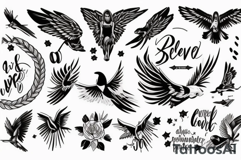 Believer and self confidence, fly high, focused, disciplined tattoo idea