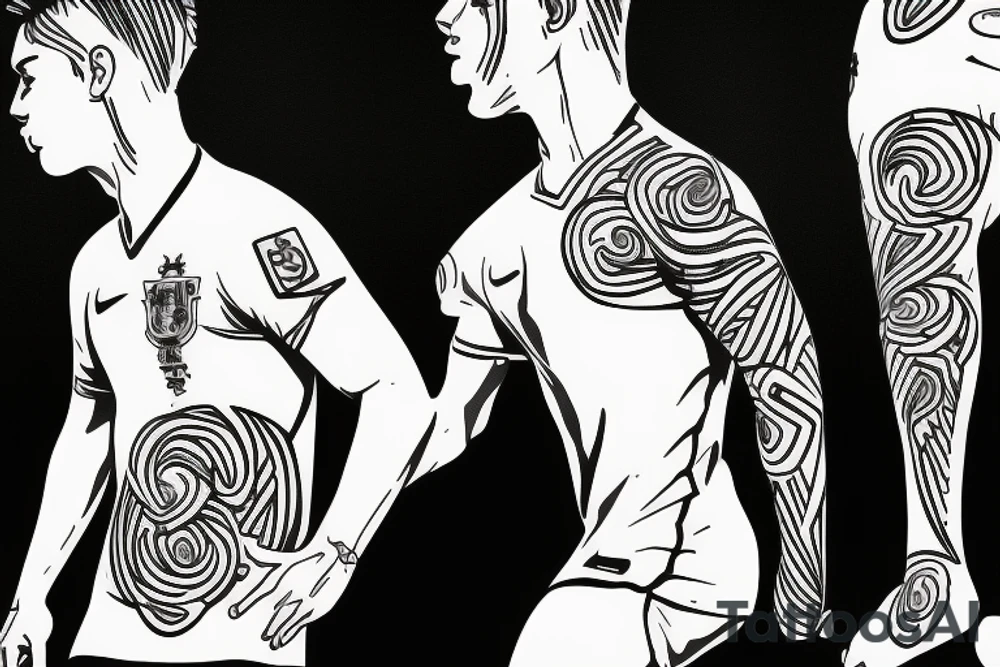 Line drawing soccer pose tattoo idea