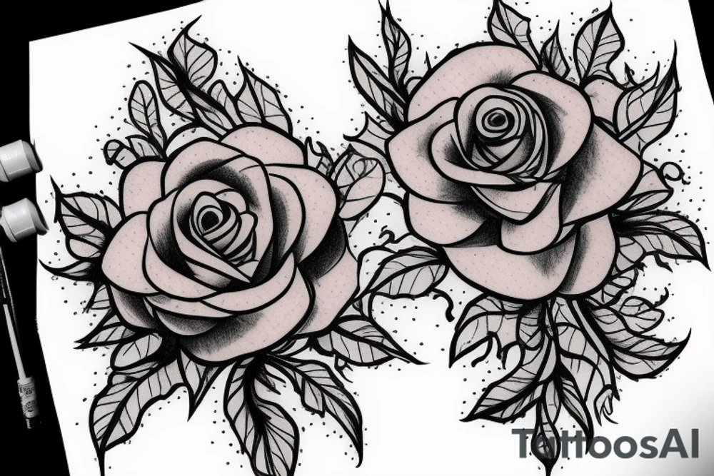 Traditional rose with spider webs tattoo idea