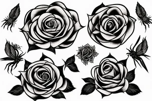 Traditional rose with spider webs tattoo idea