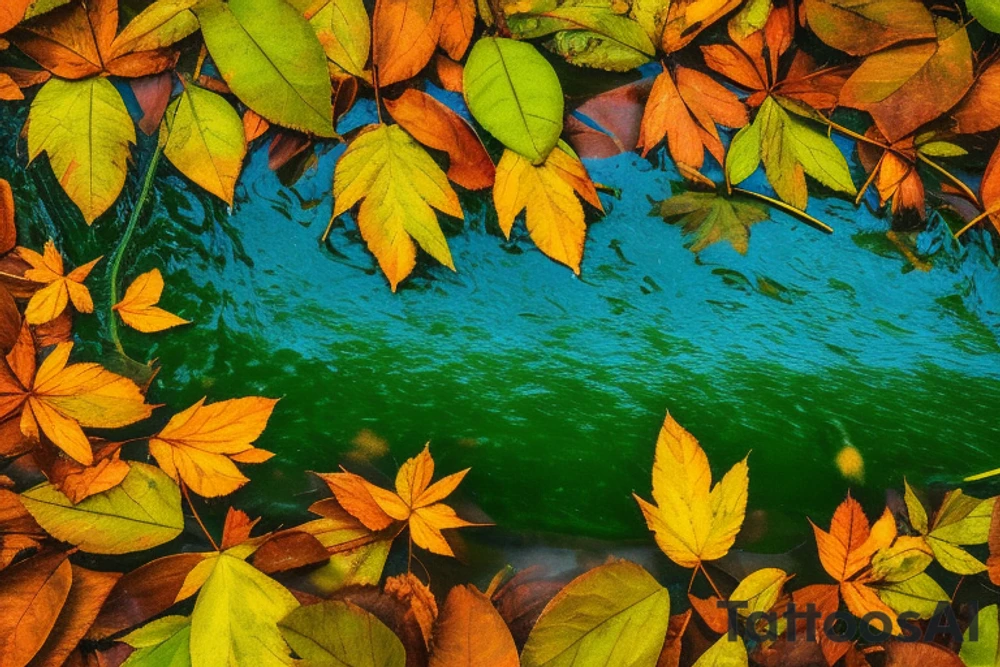 leaves on a stream could be a line of leaves flowing down the stream, with one leaf slightly larger than the others to serve as the focal point. The leaves could be different shades of green, with some having slight variations in color to represent the different stages of growth. The stream could be depicted as a thin blue or black line, with rippling effects to give the impression of flowing water. Additionally, the tattoo could be placed on the inner arm, with the leaves flowing down towards the wrist and the stream following the natural curve of the arm. tattoo idea