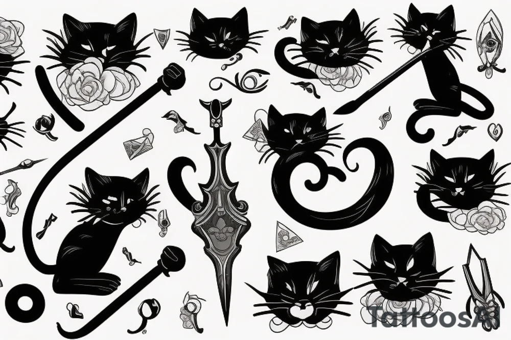 Black cat with a sword tattoo idea