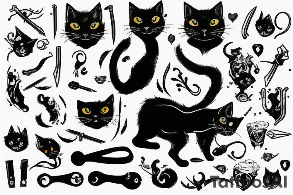 Black cat with a sword tattoo idea