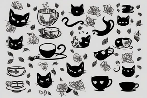 Black cat with a tea cup tattoo idea