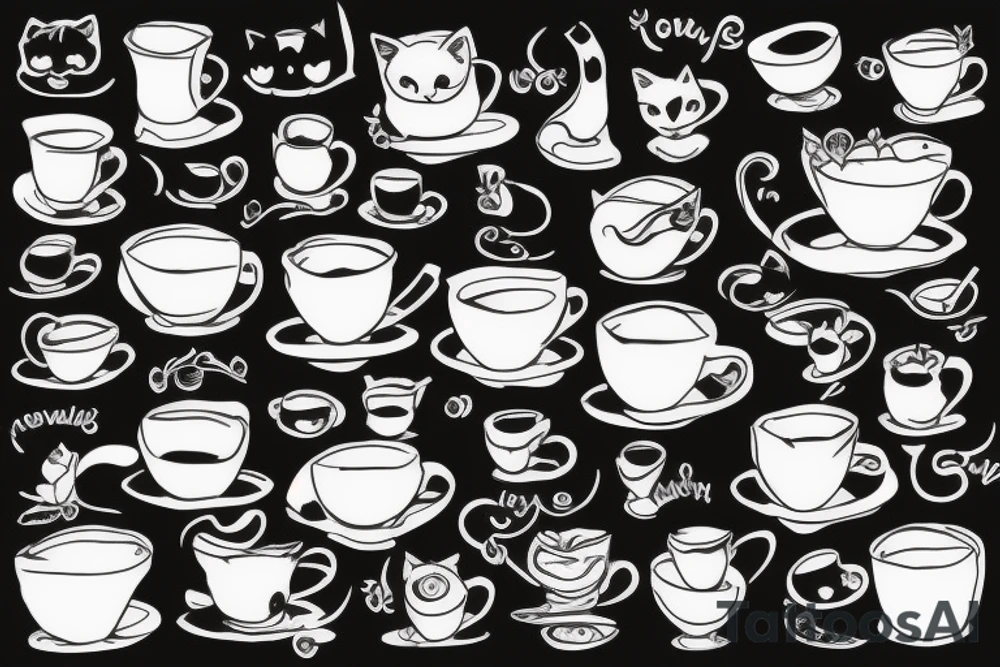 Black cat with a tea cup tattoo idea