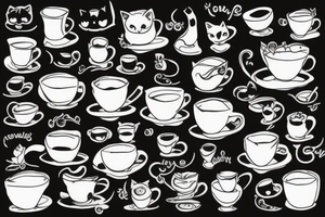 Black cat with a tea cup tattoo idea