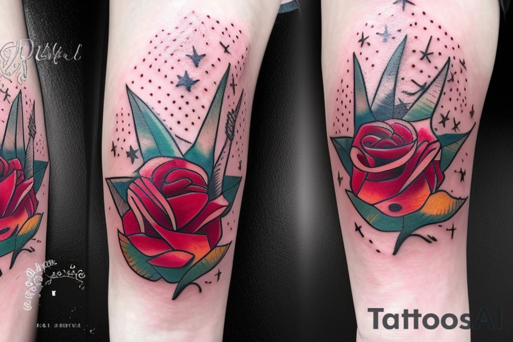 Rose and a firework in a prince crown tattoo idea